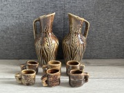 Zestaw do nalewek ceramika PRL Łysa Góra karafki kieliszki VINTAGE