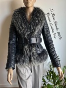 Granatowa kurtka z futerkiem | M | La Reine Blanche | 100 % Skóra naturaln 