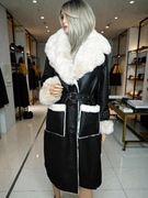 Płaszcz damski zimowy Kożuch czarny z futerkiem M/L z paskiem, futerko 