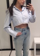 koszula niebieska bluzka top Zara S 36 tenisowy prążek koronka crop top 