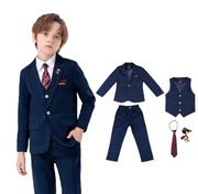 Chłopiecy Garnitur 4 Częściowy rozmiar 140 Granatowy w kratę 
