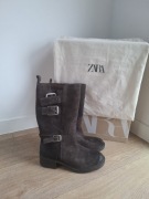 Zara bikersy skóra naturalna czekoladowe brąz 38 24.5