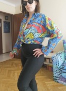 Asymetryczna Koszula rozpinana Vintage SOHO USA niebieska abstrakcja M