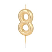 Świeczka cyfra "8", złota połysk, 6 cm, PartyPal