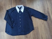 Granatowa bluzka w kropki z pliskami i białym kołnierzem XXXL/ 46