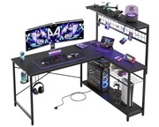 Biurko gamingowe Bestier 130 cm narożne L LED gniazda półki