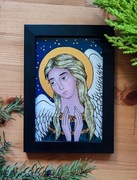 Ręcznie malowany obraz na szkle, Anioł Stróż 