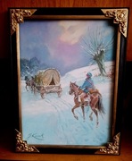 TABOR UŁAŃSKI-OBRAZ OLEJNY NA PŁÓTNIE, -J. KOSSAK 46 X36 