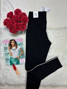 Czarne eleganckie spodnie z wysokim stanem ZARA z cyrkoniami casual