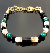 BRANSOLETKA STAL  316L KAMIEŃ TURMALIN MALACHIT CYTRYN DZIEŃ KOBIET 