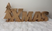 Dekoracja stojąca - napis XMAS z choinką złoty