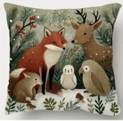 Poszewka na poduszkę, las, dzikie zwierzęta, lisek, sowa, myszka, 45x45cm