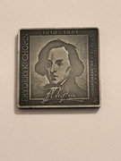 Chopin. Klipa kolekcjonerska. 35X35 mm. Mosiądz srebrzony. Gyges
