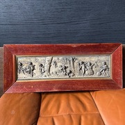 Stary Obraz cynowy w ramie plaskorzezba