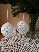 Białe bombki na szydełku 8 cm, komplet 6 sztuk