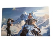 Obraz olejny - 60x100 cm zimowy górski krajobraz z panterą śnieżną piękny