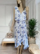 NOWA Biała niebieska długa sukienka asymetryczna letnia na ramiączkach