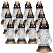 Znicz szklany na grób 12 szt duży biały lampion 19cm z wkładem palenia grób