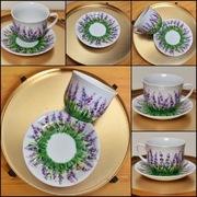 Likwidacja kolekcji,Ręcznie malowana filiżanka Lawenda