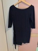 Granatowa dopasowana sukienka, rękaw 3/4, Simple - 40