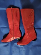 Skórzane buty do kolan,kolor czerwony 