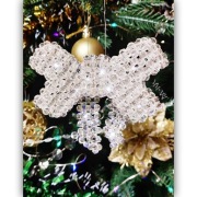 ozdoba świąteczna, ozdoba choinkowa, kokarda z koralików MM-ART