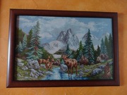 Obraz Jelenie - haftem krzyżykowym duży, w ramie 