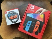 Nintendo Switch OLED stan idealny, 256GB karta, komplet akcesoriów, etui