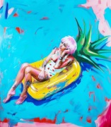 Kobieta na dmuchanym ananasie – Pop Art, nowoczesny, kolorowy, druk canvas