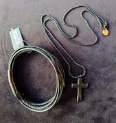 Premium BRANSOLETKA + NASZYJNIK męski skóra naturalna/stal