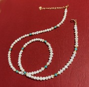 Naszyjnik perły słodkowodne i turkus 45 cm