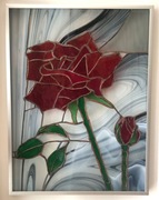 Witraż ze szkła róża ozdoba na okno rękodzieło