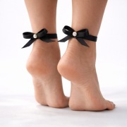 Seksowna Opaska na Kostkę Harness Anklet Czarna Kokardka 2szt Regulowana