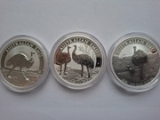 Australian Emu - Zestaw 3 monet: 2018, 2019, 2021 | 1oz Srebro