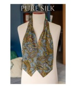 Zielony fular Paisley, 100% jedwab, medaliony