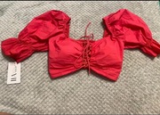 Krótka bluzka z wiązaniem na dekolcie fuksja Hannah