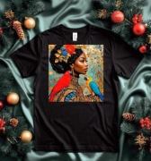 Czarna damska koszulka z tropikalnym barwnym nadrukiem 