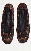 Skórzane baleriny w centki z włosiem mango