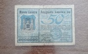 ASYGNATA KASOWA na 50 halerzy. Miasto Cieszyn. 1919 rok. STADT CEJCHEN.
