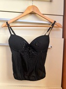 36 S H&M czarny tiulowy gorset bieliźniany kryształki top sexy 