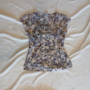 bluzka M&CO L motyw motyli basic casual vintage fioletowo-biała/kremowa