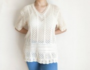 Kremowy sweter vintage ażurowy narzutka top L 40