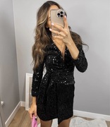 Czarna sukienka cekinowa XS S M 