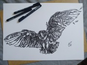 Rysunek: sowa - cienkopis - blok tech. A3 250 g/m2