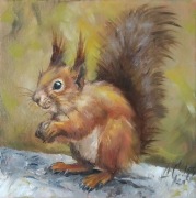 A.Giża WIEWIÓRKA obraz olejny 20/20 cm  DZIKA NATURA LAS