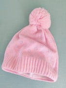 Czapka zimowa na polarze z pomponem srebrne serduszka z cyrkonii