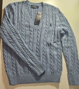 Ralph Lauren L 40 klasyk elegancja dekolt V nowy Must Have blue błękitny