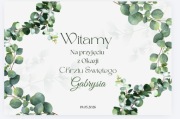 Tablica powitalna na Chrzest Święty – plakat z personalizacją eukaliptus