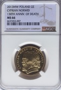 2 ZŁ 2013 CYPRIAN NORWID NGC MS66 ! PIĘKNA
