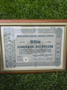 Oprawiona w Ramę akcja  Porzellanfabrik Königszelt A.G. z 1935 r.